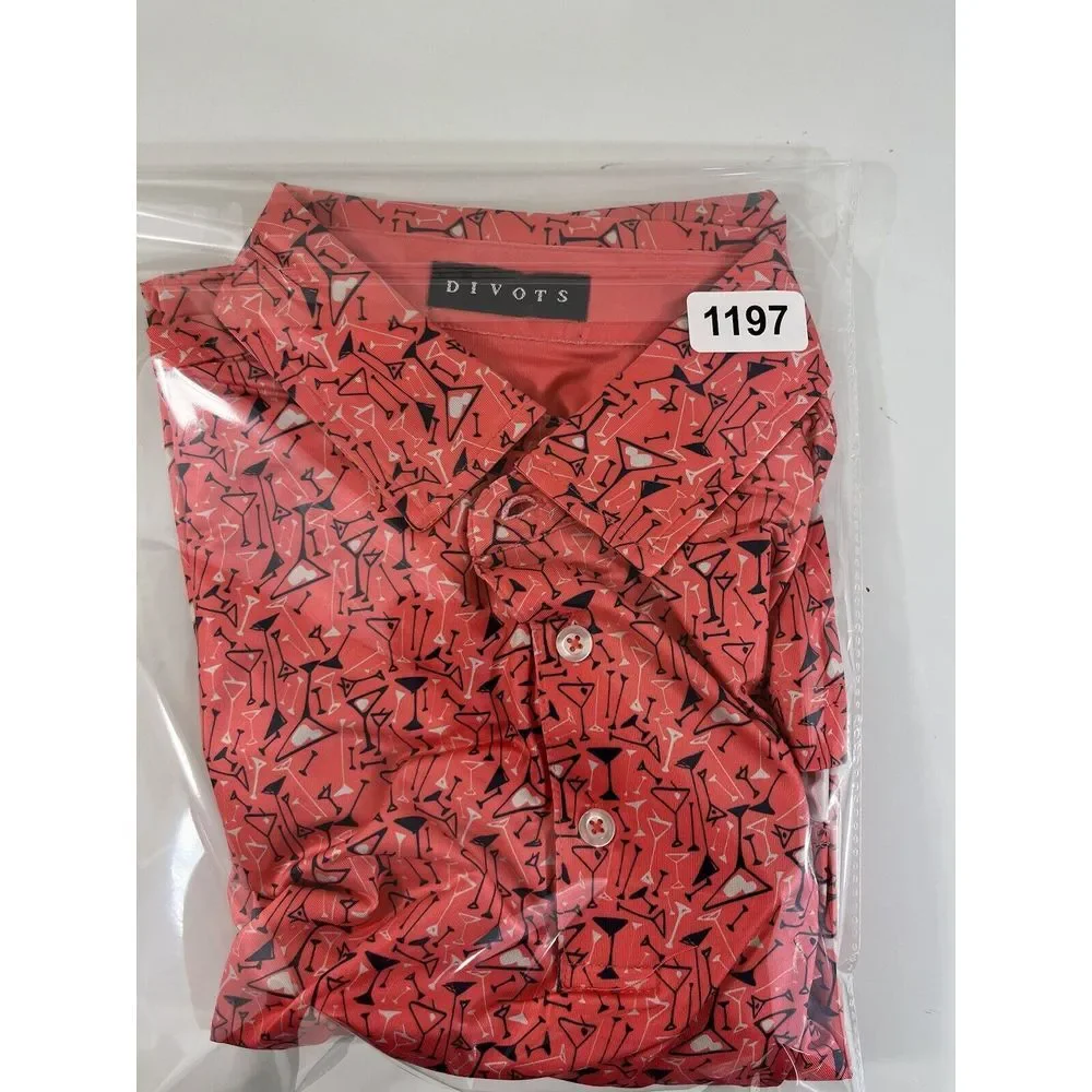Divots Mens Performance Golf Shirt Small‎ Martini Bahamas Reed Club Preppy